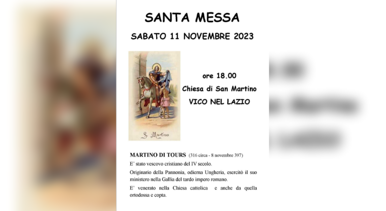 Sabato 11 novembre la Santa Messa delle ore 18:00 sarà celebrata nella Chiesa di San Martino